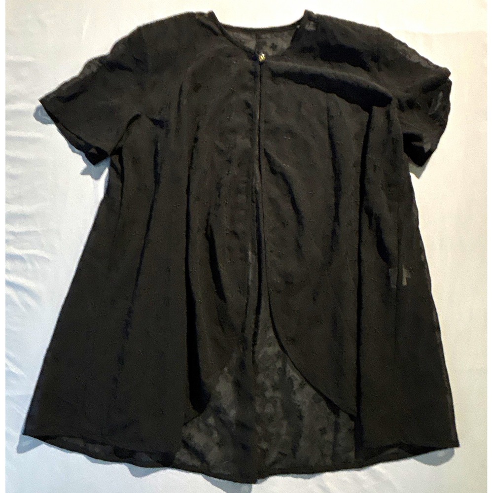 Faceré Black Sheer Embroidered Short Sleeve Button Neck Cardigan Top
